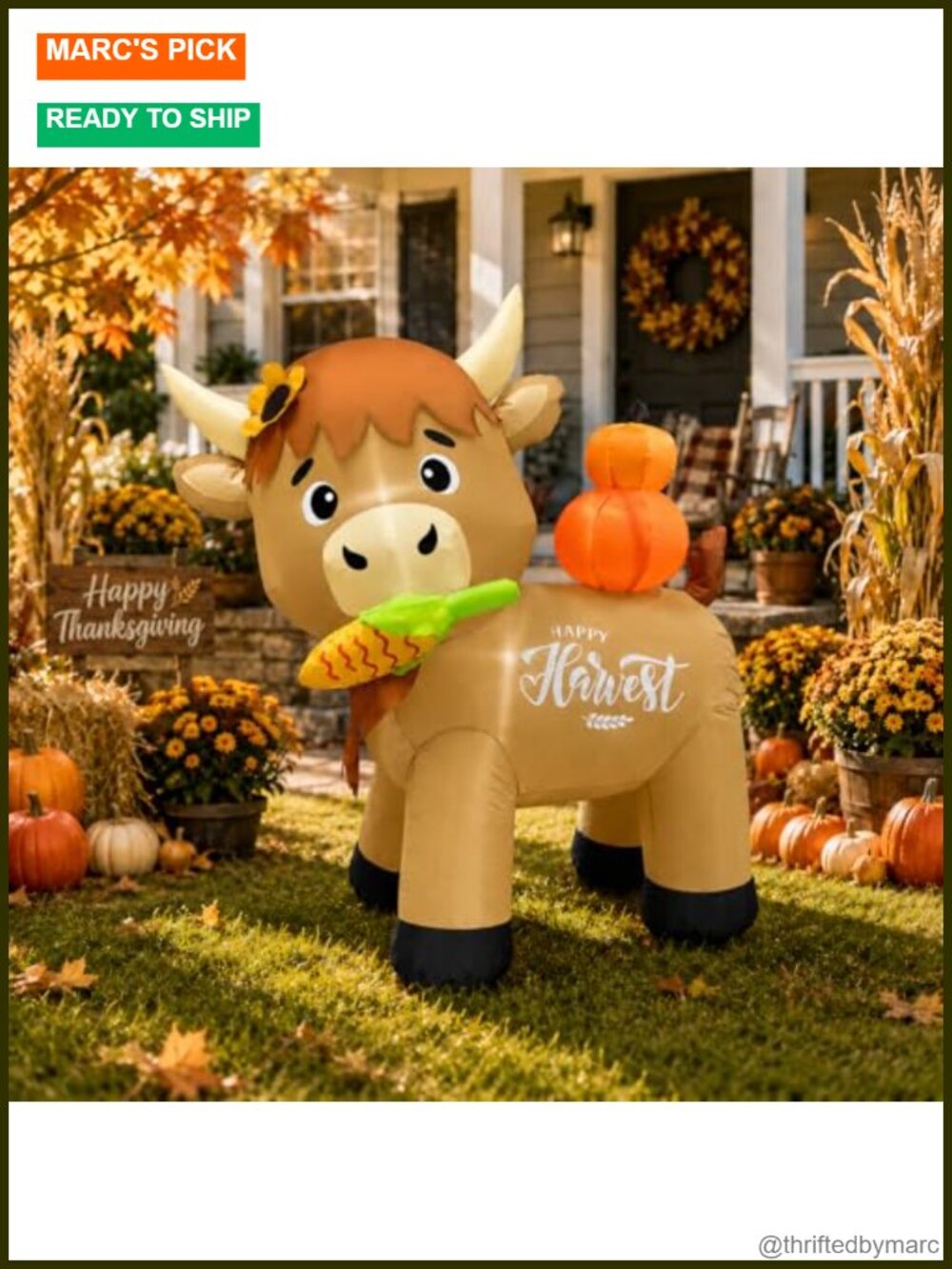 5FT Thanksgiving Inflatable Highland Cow Outdoor Yard Decoration with LED